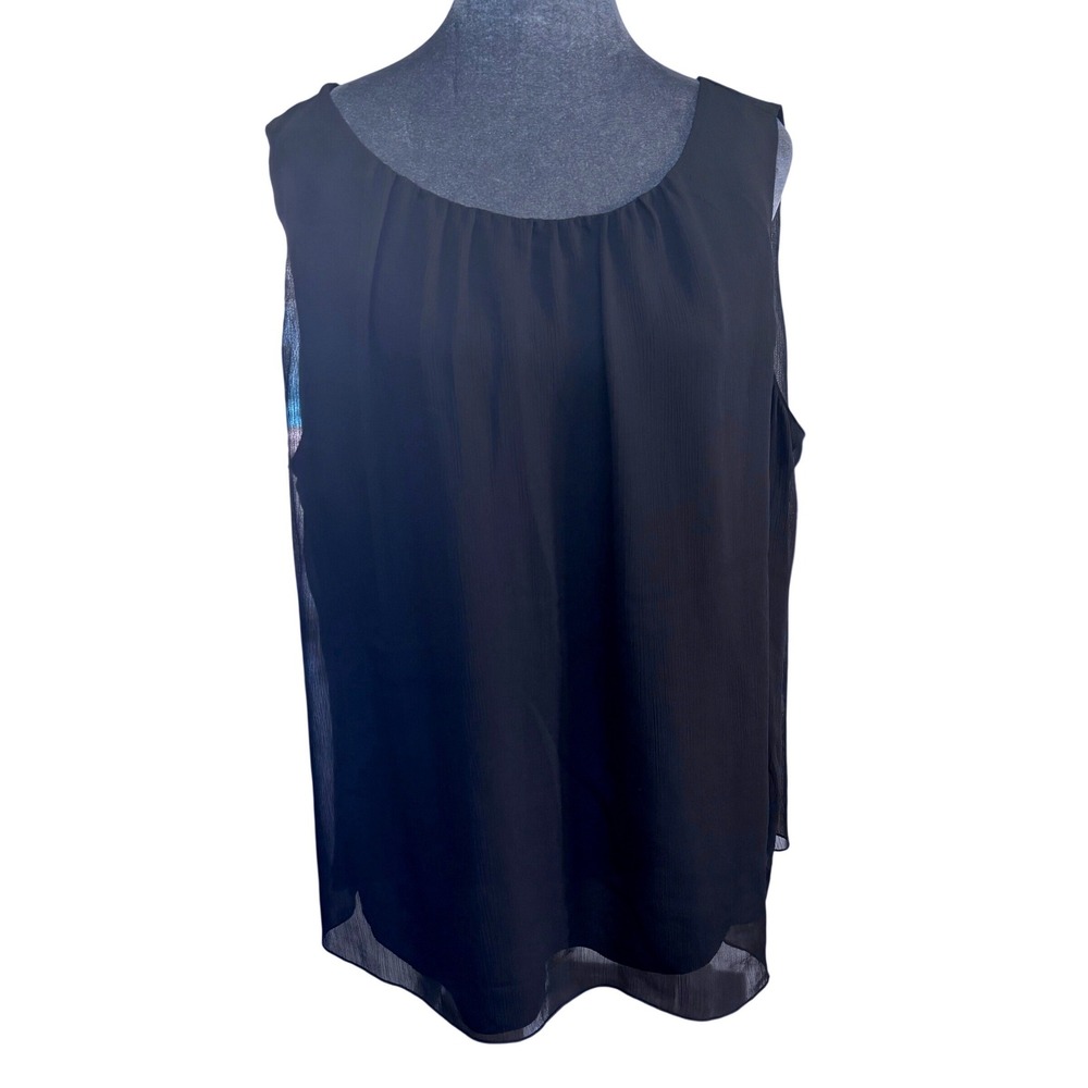 Black Label by Chico's Minimalist Capsule Top Black Pleated Chiffon Sleeveless 3